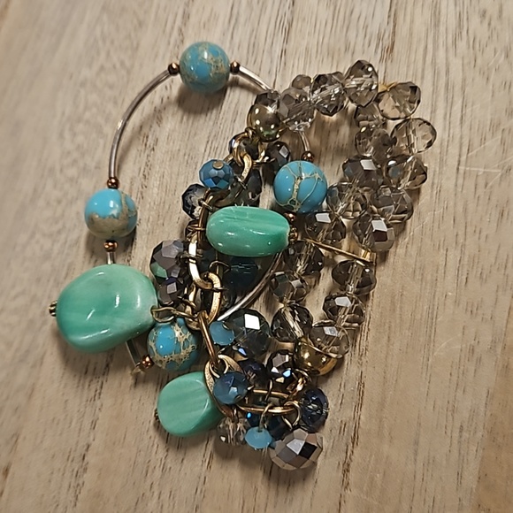 2 pc. turquoise colored stones gems smoked gray crystals bracelets arm candy EUC - Picture 7 of 8